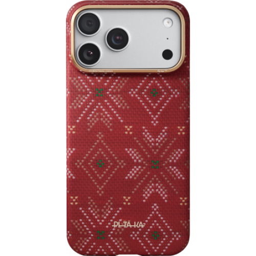 Чехол Pitaka Ultra-Slim Case для iPhone 17 Pro Max, принт: красные снежинки (Red Threads of Winter)