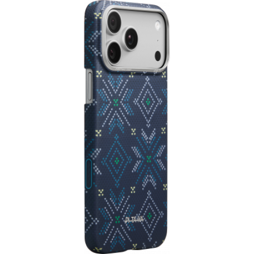Чехол Pitaka Ultra-Slim Case для iPhone 17 Pro Max, принт: синие снежинки (Blue Threads of Winter) - изображение 1