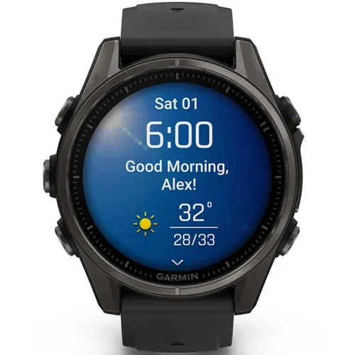 Умные часы Garmin FENIX 8 43mm Amoled Sapphire Carbon Gray DLC Titanium With Black/Pebble Gray Silicone