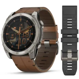 Умные часы Garmin FENIX 8 51mm Amoled Sapphire Bare Titanium Black with Chestnut Leather Band+Grapphite Silicone Band
