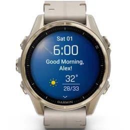 Умные часы Garmin FENIX 8 43mm Amoled Sapphire Soft Gold Stainless Steel Fog Gray Leather Band+Fog Gray/Dark Sandstone