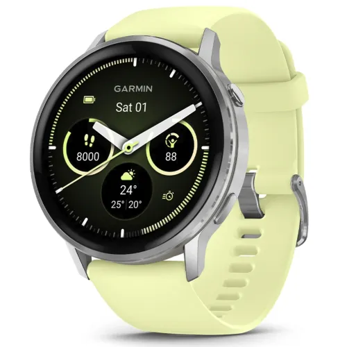 Умные часы Garmin VENU 4 45mm Silver Bezel With Citron Silicone Band