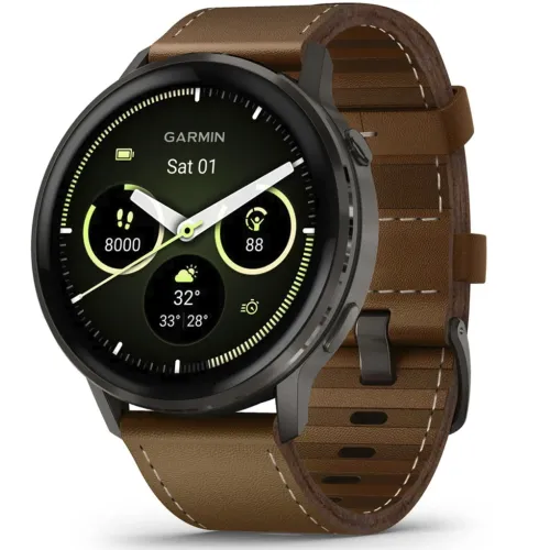 Умные часы Garmin VENU 4 45mm Slate Bezel With Black Silicone Band And Brown Leather Band