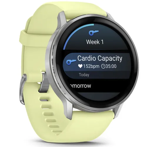 Умные часы Garmin VENU 4 45mm Silver Bezel With Citron Silicone Band