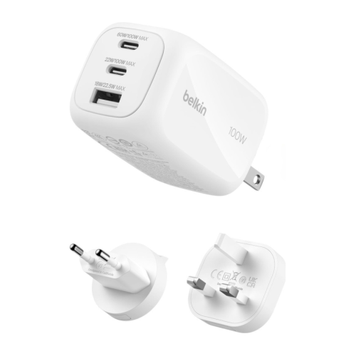 Сетевое зарядное устройство Belkin BoostCharge Pro мощностью 100 Вт (2 USB-C, USB-A) (GaN) (WCH016)
