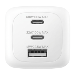 Сетевое зарядное устройство Belkin BoostCharge Pro мощностью 100 Вт (2 USB-C, USB-A) (GaN) (WCH016) - изображение 2