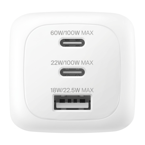 Сетевое зарядное устройство Belkin BoostCharge Pro мощностью 100 Вт (2 USB-C, USB-A) (GaN) (WCH016) - изображение 2