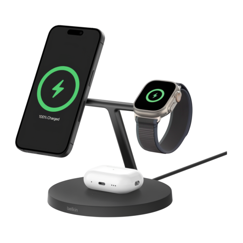 Зарядная станция MagSafe Belkin BoostCharge Pro для iPhone, Apple Watch и AirPods (Qi2) (WIZ032, EU)
