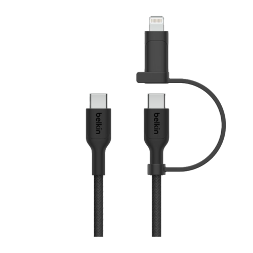 Кабель с оплёткой и ремешком Belkin BoostCharge Pro USB-C — USB-C, Lightning (USB 2.0) (1,5 м) (CAC003) - изображение 1