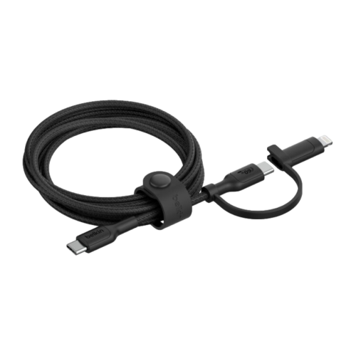 Кабель с оплёткой и ремешком Belkin BoostCharge Pro USB-C — USB-C, Lightning (USB 2.0) (1,5 м) (CAC003) - изображение 2