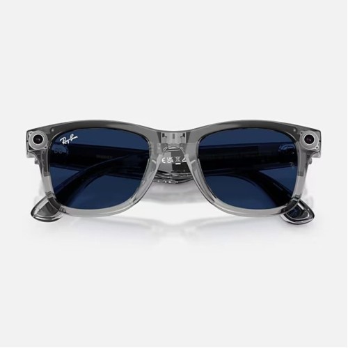 Умные очки Ray-Ban Wayfarer Gen 2 RW4012 (глянцевая прозрачно-серая оправа, линзы с синим автозатемнением), размер M - изображение 3