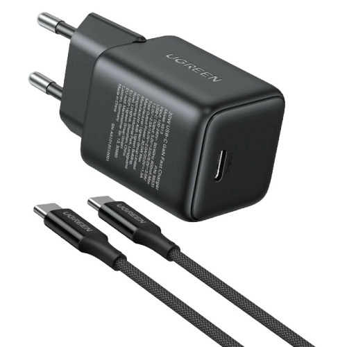 Адаптер UGREEN X513 30W GaN USB-C + USB-C cable (Black)