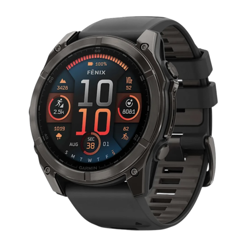 Умные часы Garmin fenix 8, 51 мм, AMOLED, титан с DLC, сапфир, силиконовый ремешок цвета чёрный/«серая галька»