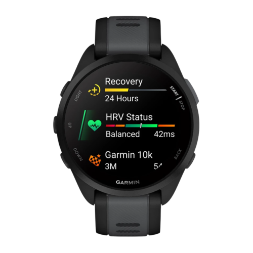 Умные часы Garmin Forerunner 165, силиконовый ремешок цвета чёрный/синевато-серый