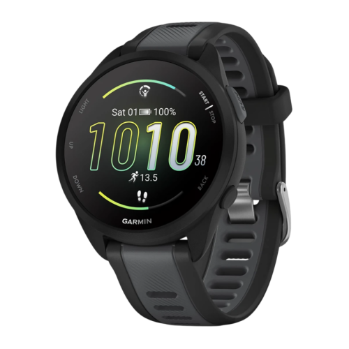 Умные часы Garmin Forerunner 165, силиконовый ремешок цвета чёрный/синевато-серый - изображение 1