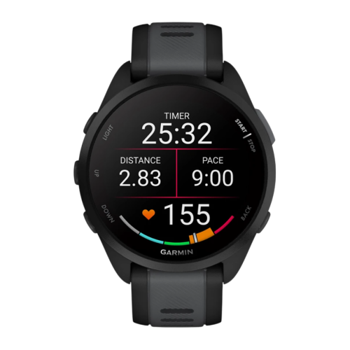 Умные часы Garmin Forerunner 165 Music, силиконовый ремешок цвета чёрный/синевато-серый