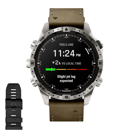 Умные часы Garmin MARQ Adventurer (Gen 2) Damascus Steel Edition, гибридный ремешок, чёрный силиконовый ремешок