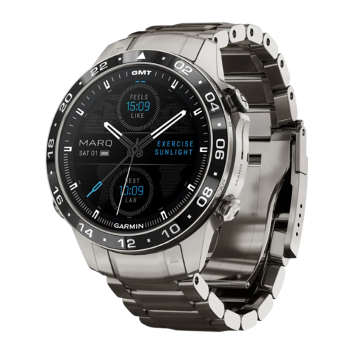 Умные часы Garmin MARQ Aviator (Gen 2), титановый блочный браслет, чёрный силиконовый ремешок - изображение 1