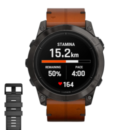Умные часы Garmin epix Pro (Gen 2) Sapphire Edition, 51 мм, каштановый кожаный ремешок, графитовый силиконовый ремешок