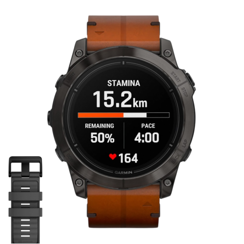 Умные часы Garmin epix Pro (Gen 2) Sapphire Edition, 51 мм, каштановый кожаный ремешок, графитовый силиконовый ремешок