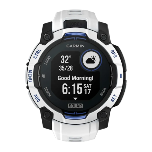Умные часы Garmin Instinct 3, 45 мм, Solar, силиконовый ремешок цвета «Уайтстоун/синий»