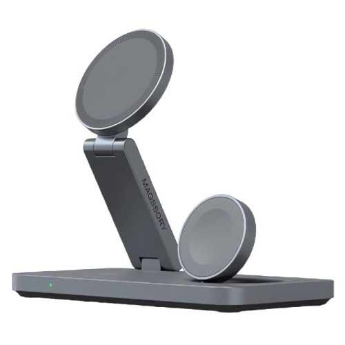 Беспроводное зарядное устройство Magssory Yoga 3-in-1 MagSafe Qi2 (Gray)