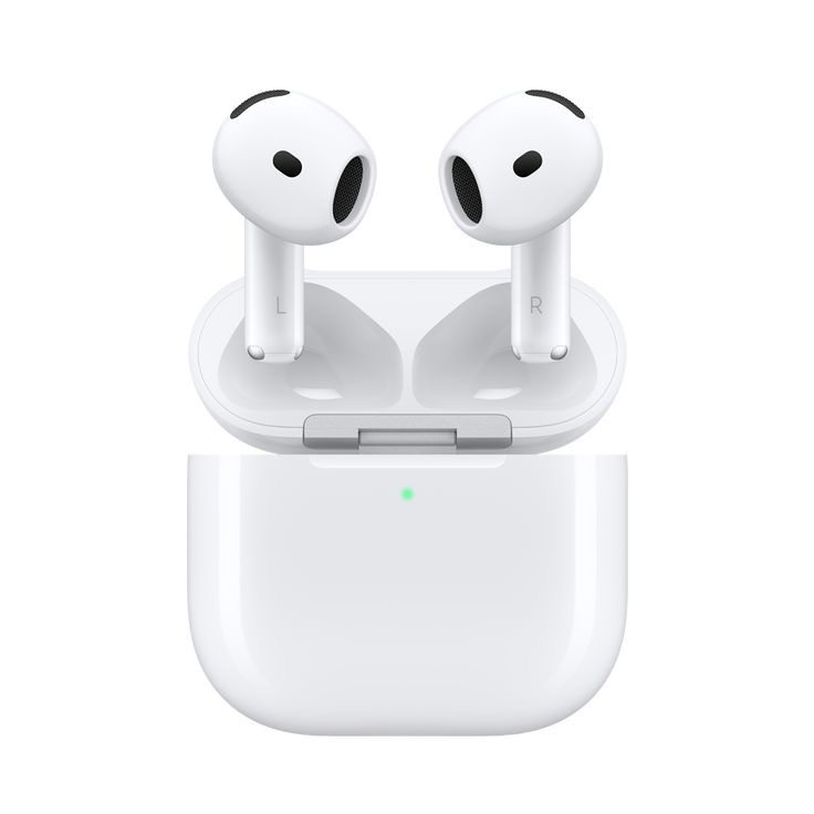 Белые Apple AirPods 4 в открытом кейсе для сравнения с AirPods Max