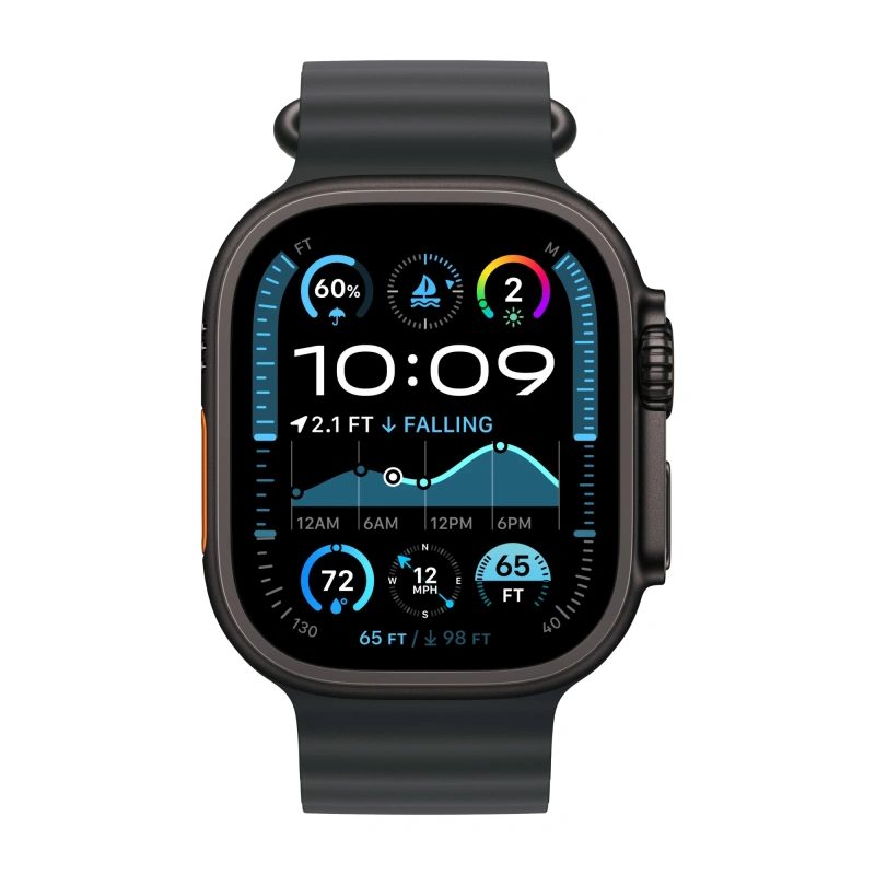 черные умные часы Apple Watch в титановом корпусе вид спереди