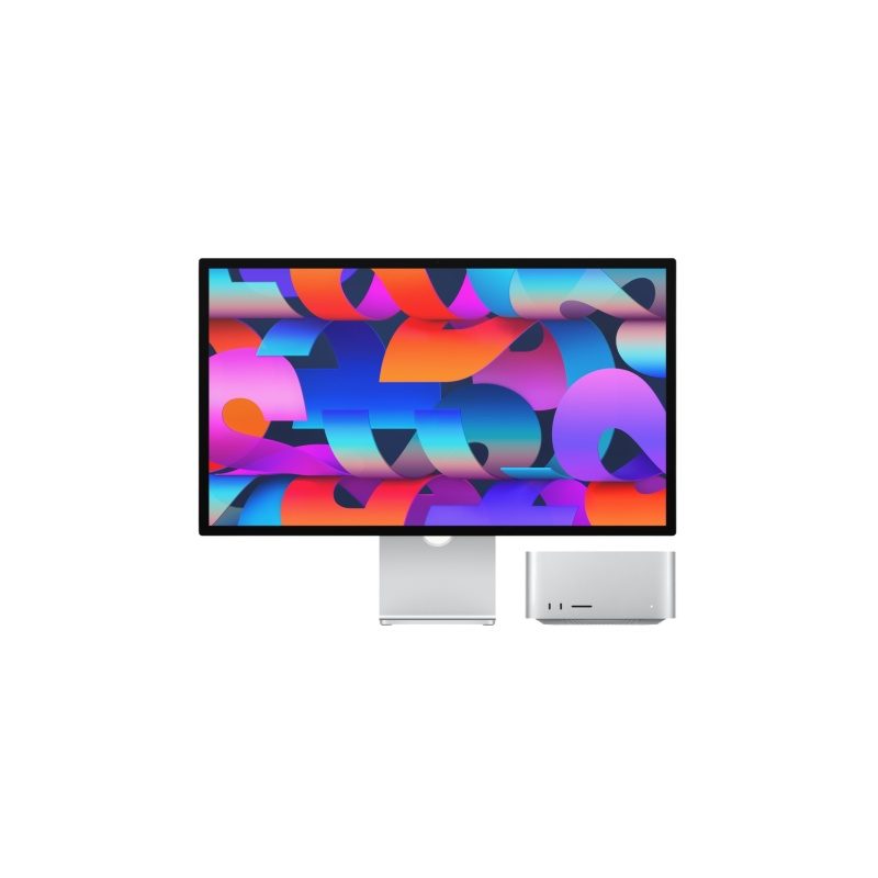 Apple Mac Studio M4 Max серебристого цвета, вид спереди
